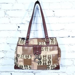 Etienne Aigner Patch Work Satchel Purse Brown Tan